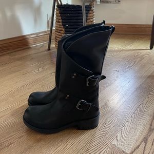 Black Leather Moto Style Boot
